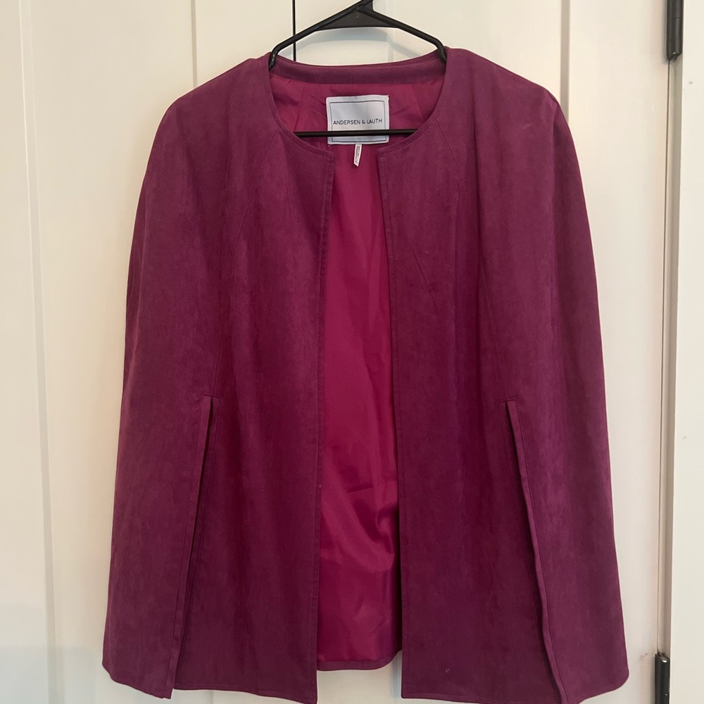 Anthropologie Anderson & Lauth suede like Magenta Women's Cape OS EUC